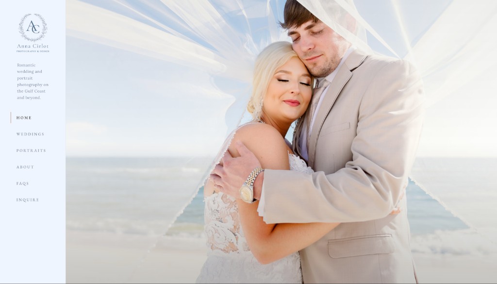 Anna Cirlot Photography & Design website, romantic wedding and portrait photography on the Gulf Coast